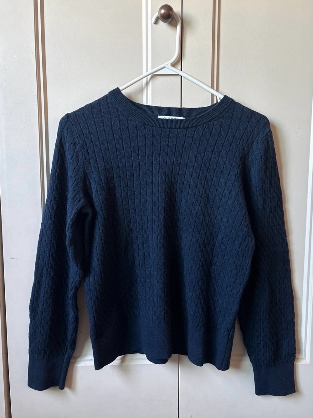 Womens/Girls Navy Cable-Knit Crewneck Sweater